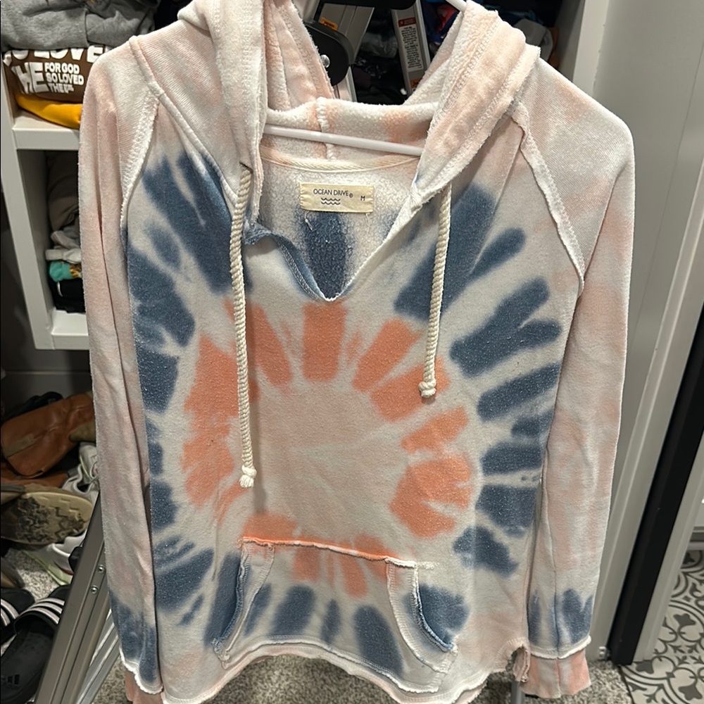 Ocean Drive Tie-Dye Hoodie Sweater - Blue and Pink